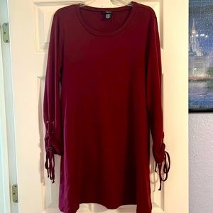 Long sleeve, mini, dark red sweater dress